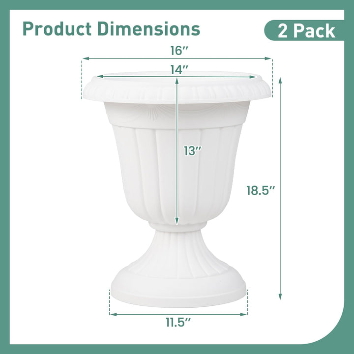 Giantex 18" Tall Urn Plastic Flower Pots with Pedestal Base &amp; Pre-Marked Drain Hole