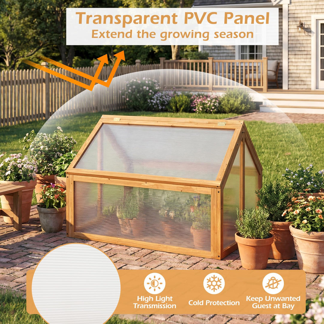 Ginatex Wood Cold Frame Greenhouse Portable Raised Flower Planter Protection with Transparent Openable Roof