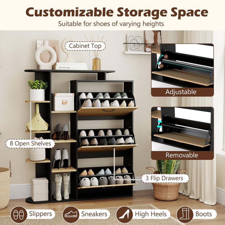 Giantex Shoe Cabinet with 3 Flip Drawers
