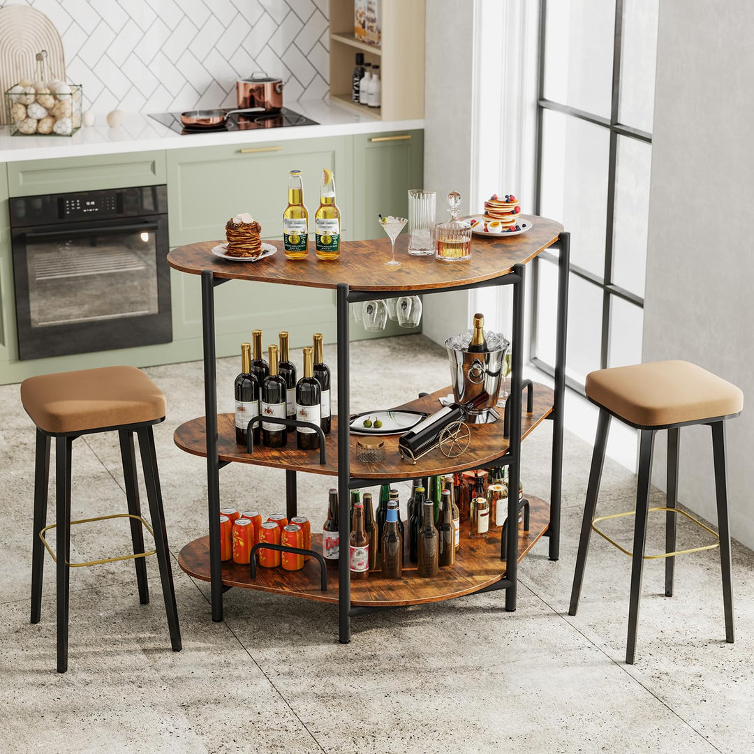 Giantex 3-Tier Bar Table, Corner Bar Cabinet, Liquor Home Bar Unit with Stemware Racks &amp; Storage Shelves