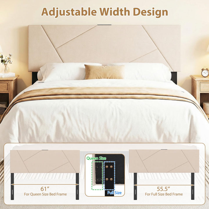 Giantex Geometric Upholstered Head Board with 2 AC Outlets for Queen and Full Size Bed