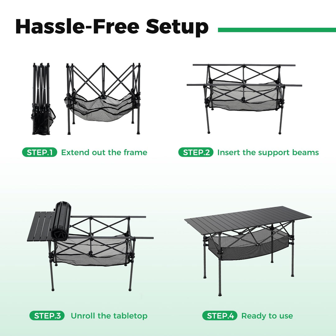 Giantex Folding Camping Table Portable Picnic Table w/Aluminum Roll-up Tabletop &amp; Mesh Basket
