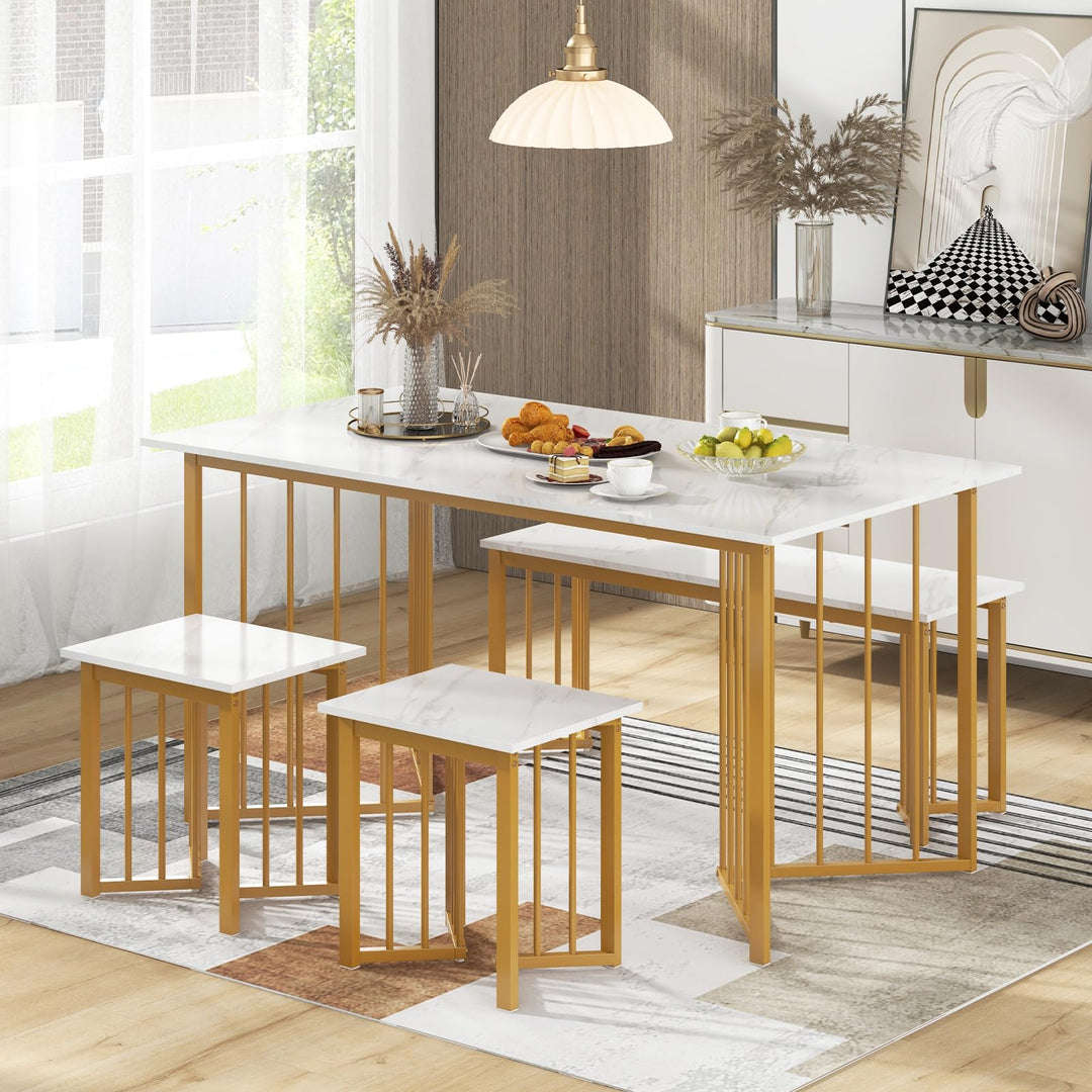 Giantex 4-Piece Dining Table Set for 4, Kitchen Table Chairs Set with Bench &amp; 2 Stools