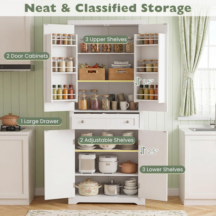 Giantex 72" Tall Kitchen Pantry Cabinet w/Drawer &amp; Adjustable Shelves