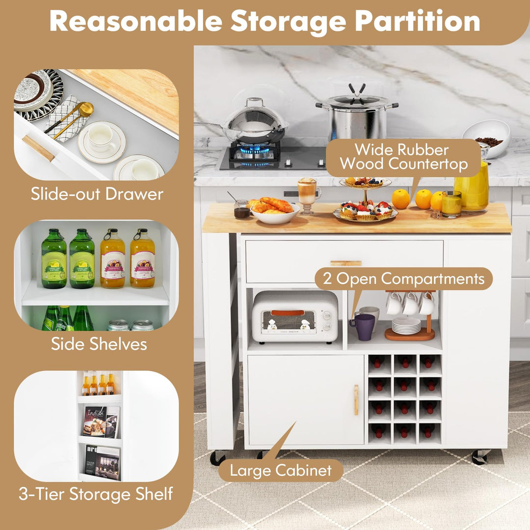 Giantex Mobile Kitchen Island Cart - 2-in-1 Reversible Serving Cart Bar Table Combo, White