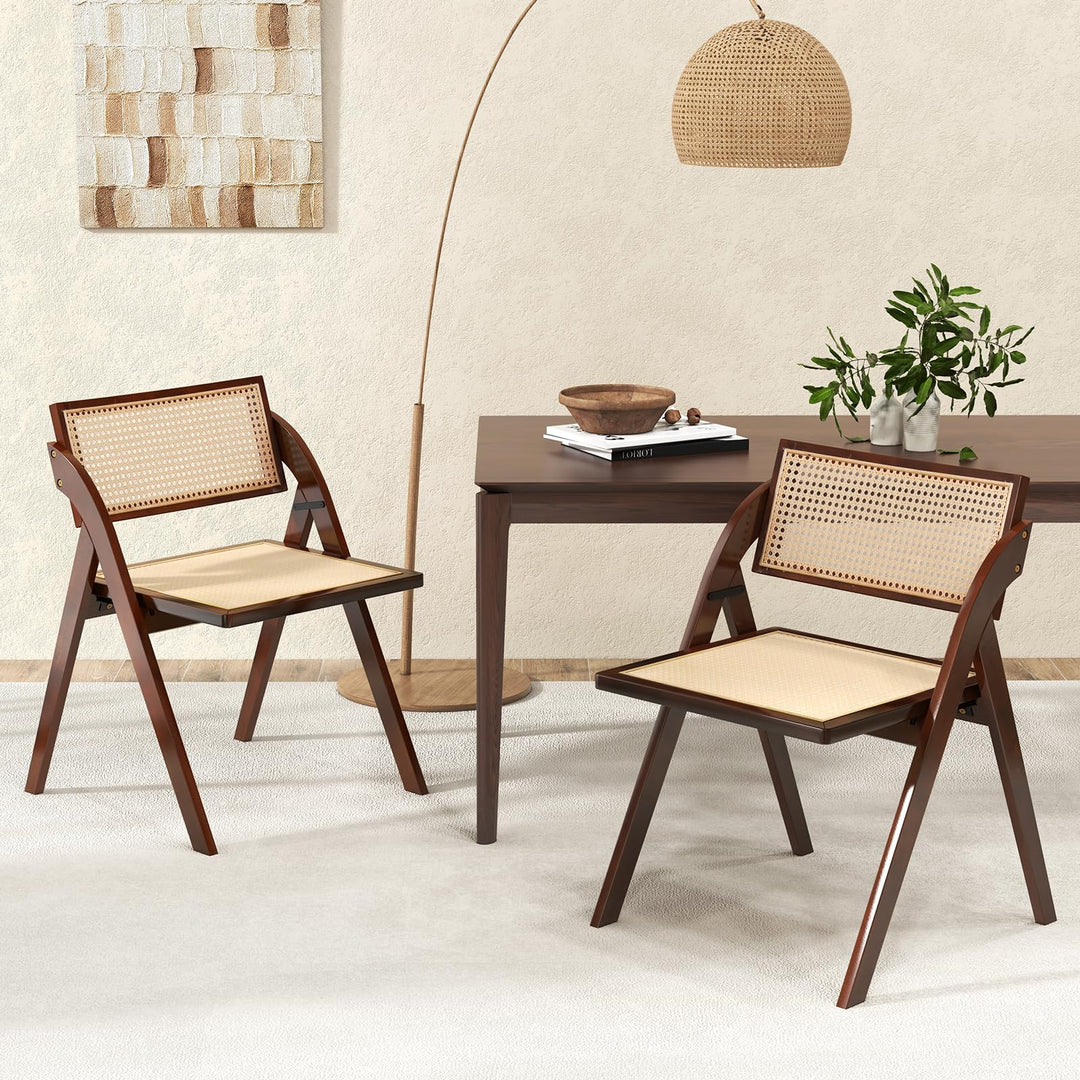 Giantex Folding Dining Chairs Set, Wooden Folding Chair with Rattan Backrest &amp; Seat