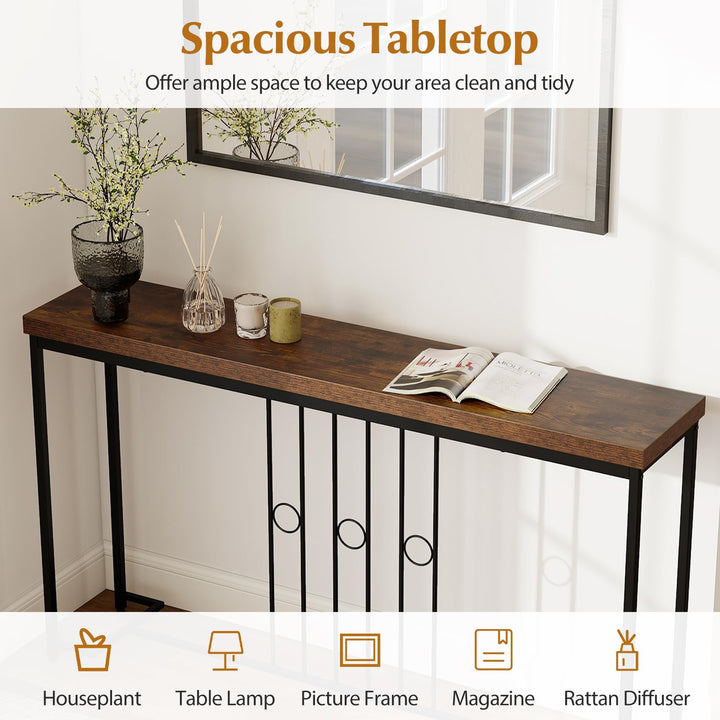 Giantex 55" Narrow Entryway Table with H-Shaped Base &amp; Spacious Tabletop