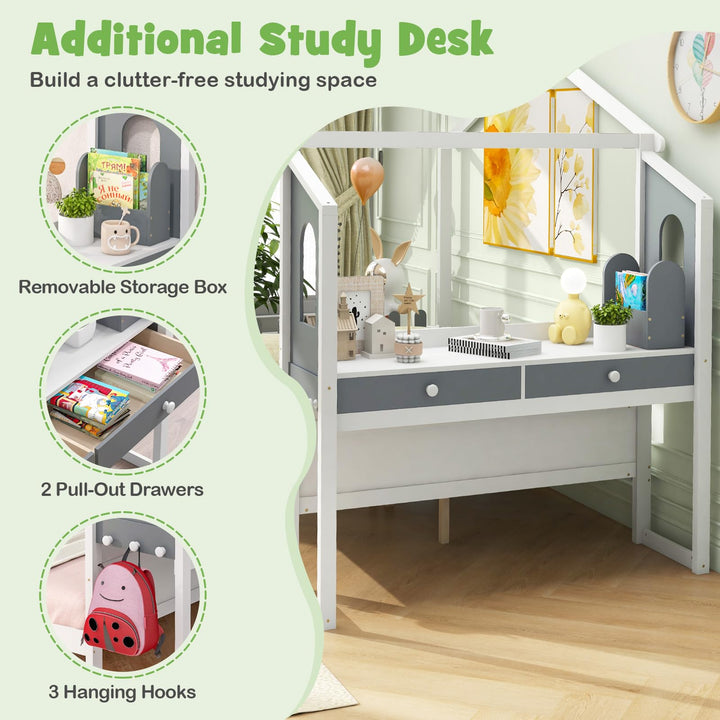 Giantex Full/ Twin Size House Bed with Study Desk