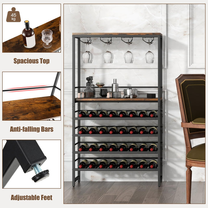 Floor Wine Rack w/ 4-Tier Wine Storage &amp; 4 Rows of Stemware Racks