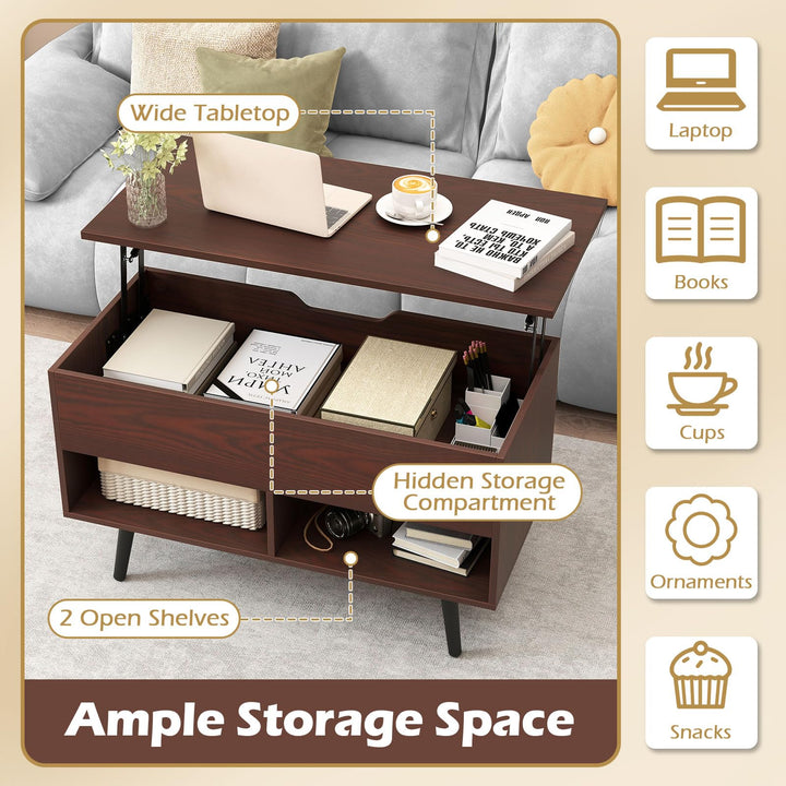 Giantex Lift Top Coffee Table Modern Cocktail Table w/Hidden Compartment &amp; 2 Open Shelves