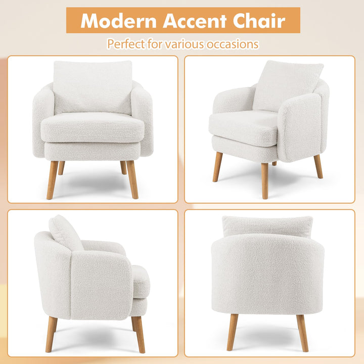 Giantex Sherpa Accent Chair, Modern Upholstered Single Sofa Chair with Back Pillow &amp; Solid Rubber Wood Legs