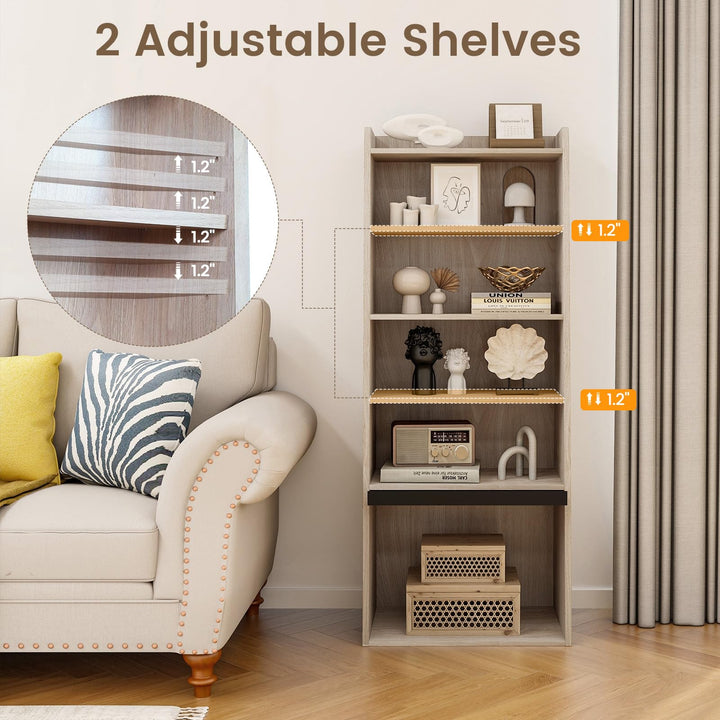 Giantex 6-Tier Bookcase, Freestanding Ladder Bookshelf with 2 Adjustable Shelves &amp; Flip Up Door