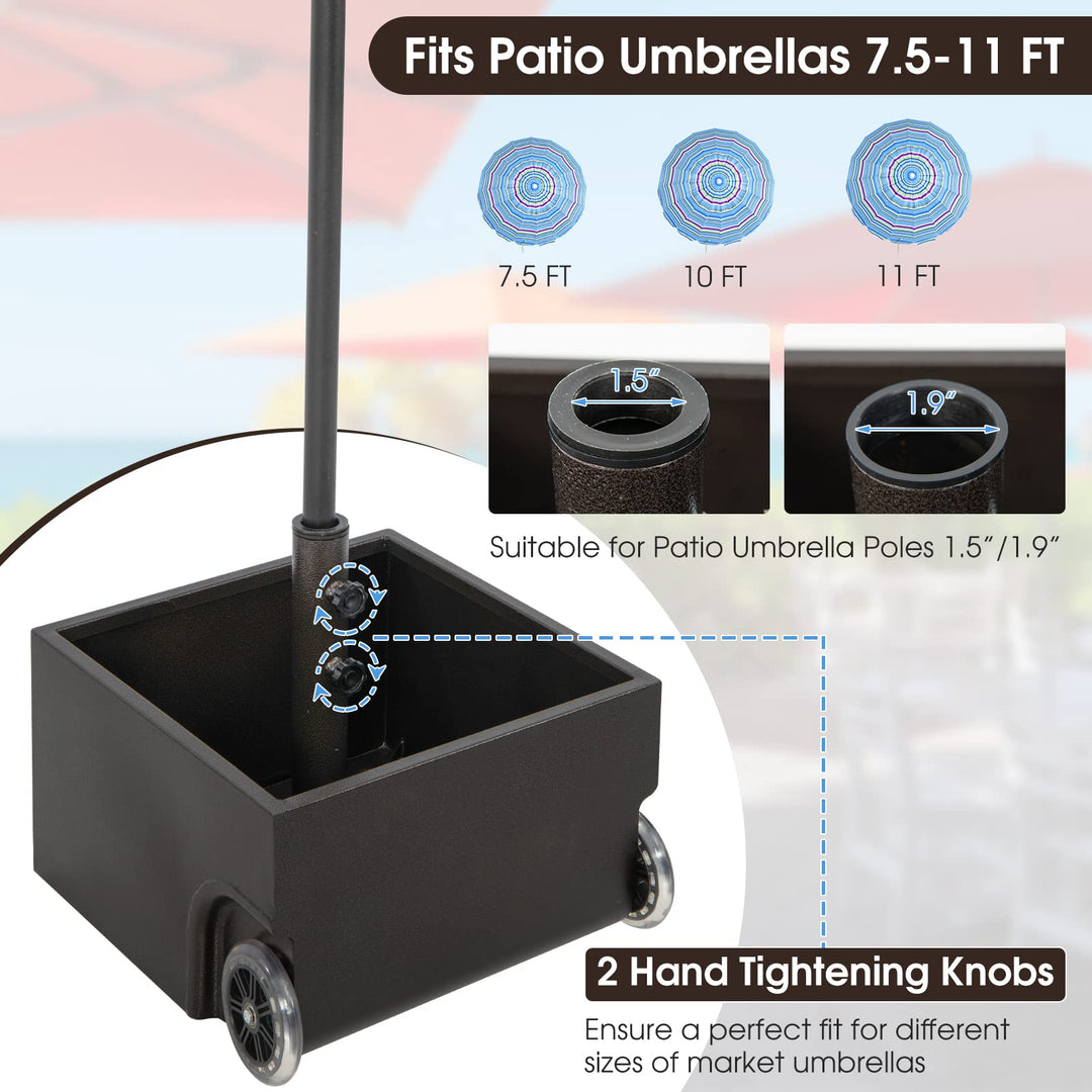 Giantex 150lbs Filled Umbrella Base with Wheels, Heavy Duty Umbrella Stand with Fillable Planter, Drainage Holes, Fit for 1.6&