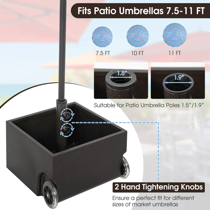 Giantex 150lbs Filled Umbrella Base with Wheels, Heavy Duty Umbrella Stand with Fillable Planter, Drainage Holes, Fit for 1.6&