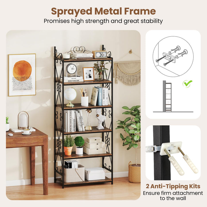 Giantex 6-Tier Bookshelf Industrial Bookcase with 2 Anti-Tipping Kits and Metal Frame