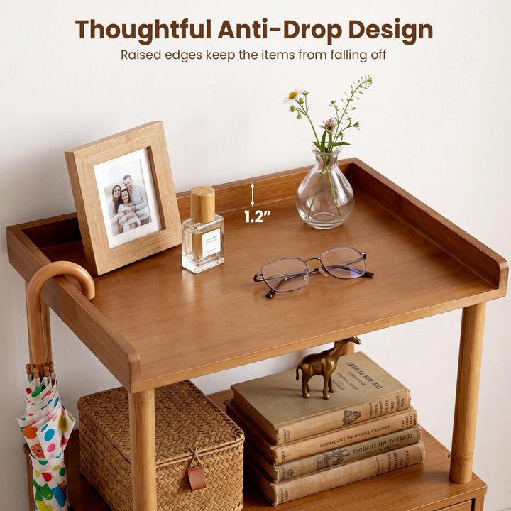 Giantex Boho Bamboo Rattan Nightstand w/Flip-Up Door &amp; Rasied Edge