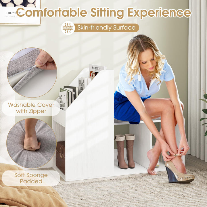 Giantex Shoe Storage Bench, Entryway Bench w/Side Holder &amp; Padded Seat Cushion, 3 Storage Compartments
