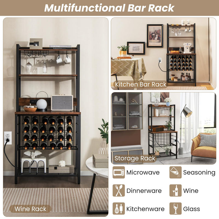 Giantex Bakers Rack with Storage Hutch, Power Outlet &amp; USB Port, Coffee Bar 24-Bottle Wine Rack &amp; Glass Holder