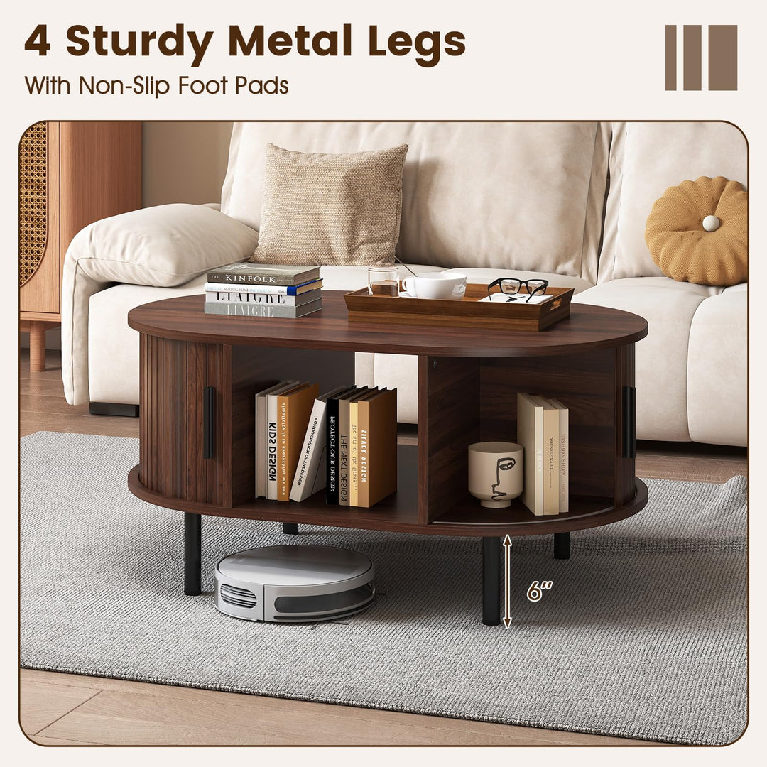 Giantex Mid Century Modern Living Room Table with Sliding Tambour Doors