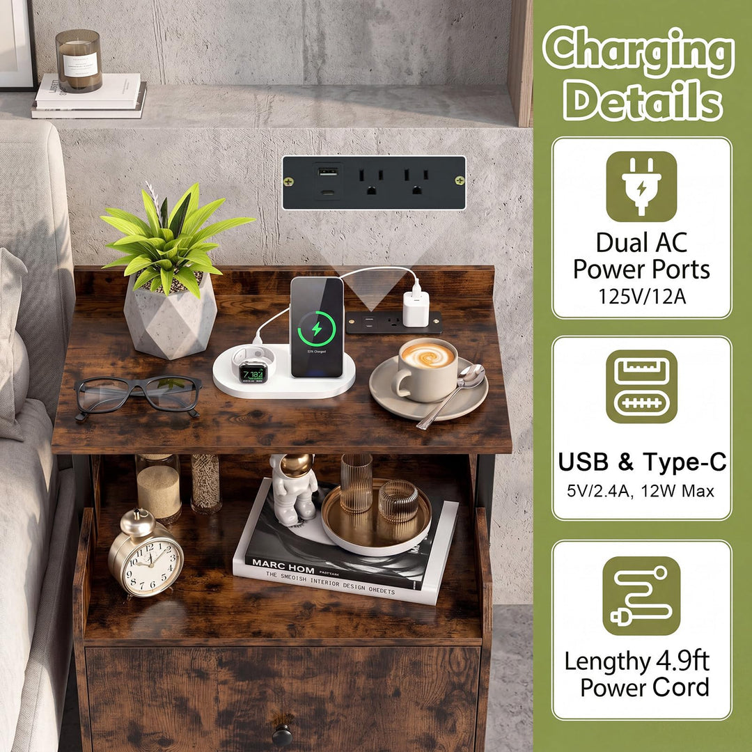 Giantex Nightstand w/Charging Station &amp; LED Light (1/2)
