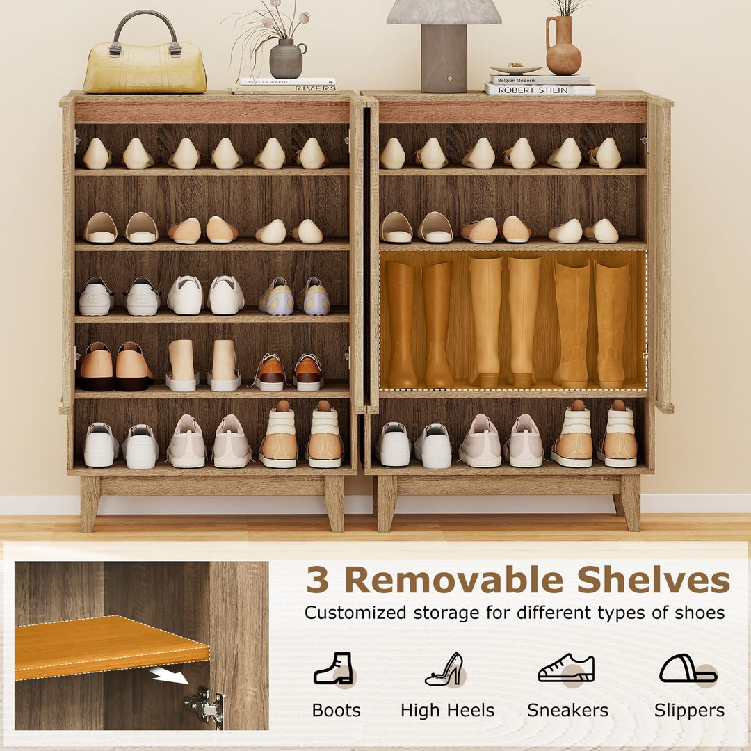 Giantex Wooden Shoe Cabinet with 2 Fluted Doors