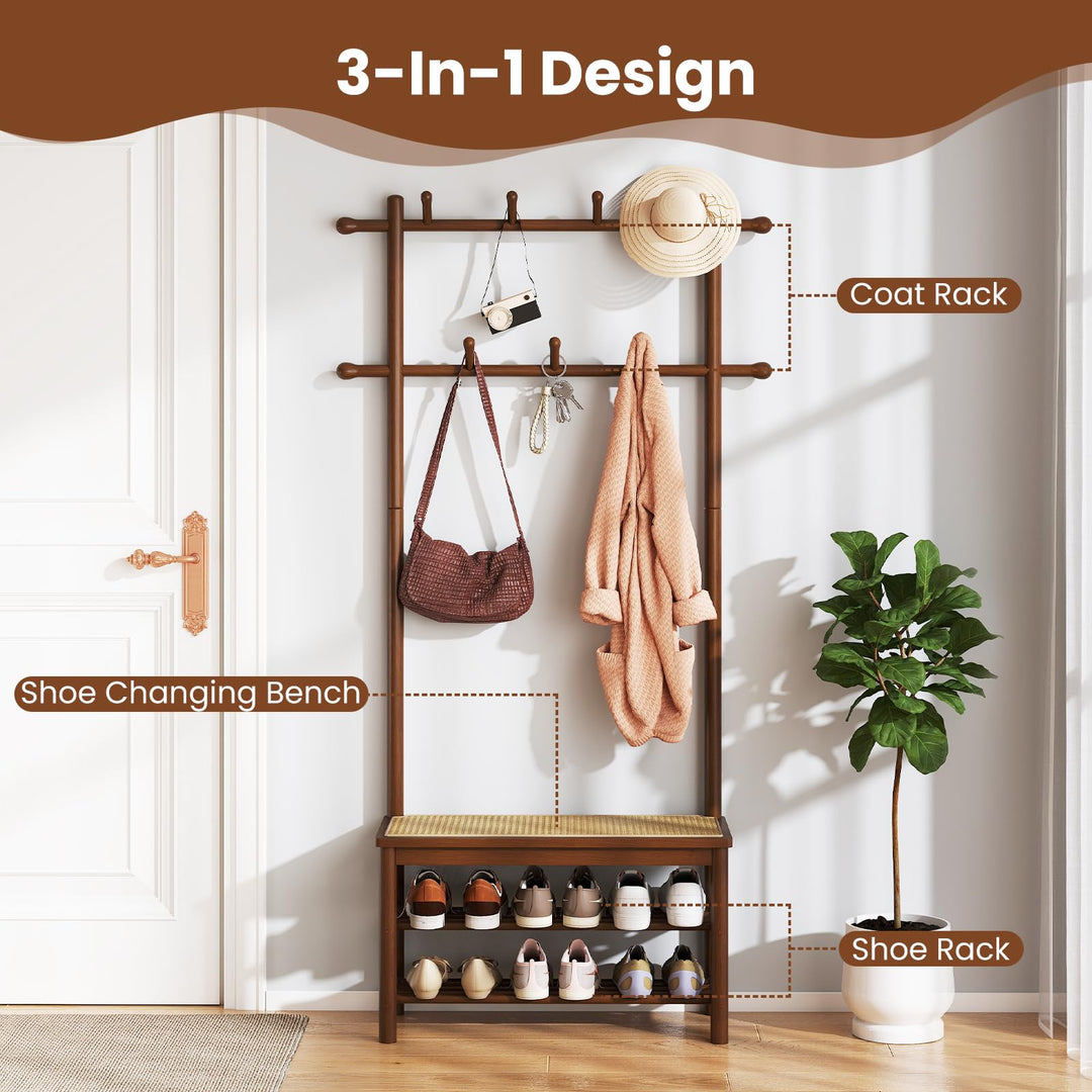 Giantex 3-in-1 Hall Tree with Bench and Shoe Storage Narrow Mudroom Storage Organizer