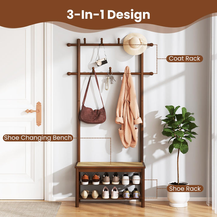 Giantex 3-in-1 Hall Tree with Bench and Shoe Storage Narrow Mudroom Storage Organizer