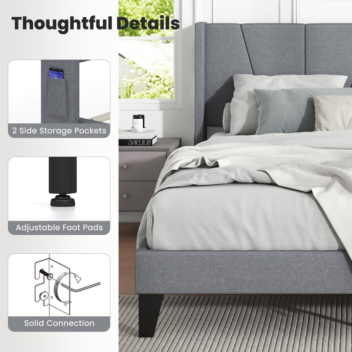 Giantex Queen/Full SizeBed Frame with Wingback Headboard
