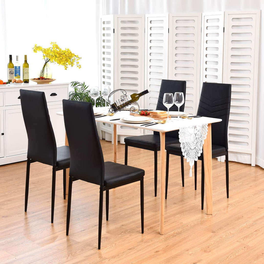 4 Dining Chairs, High Back Dining Side Chairs w/PVC Leather &amp; Non-Slip Feet Pads