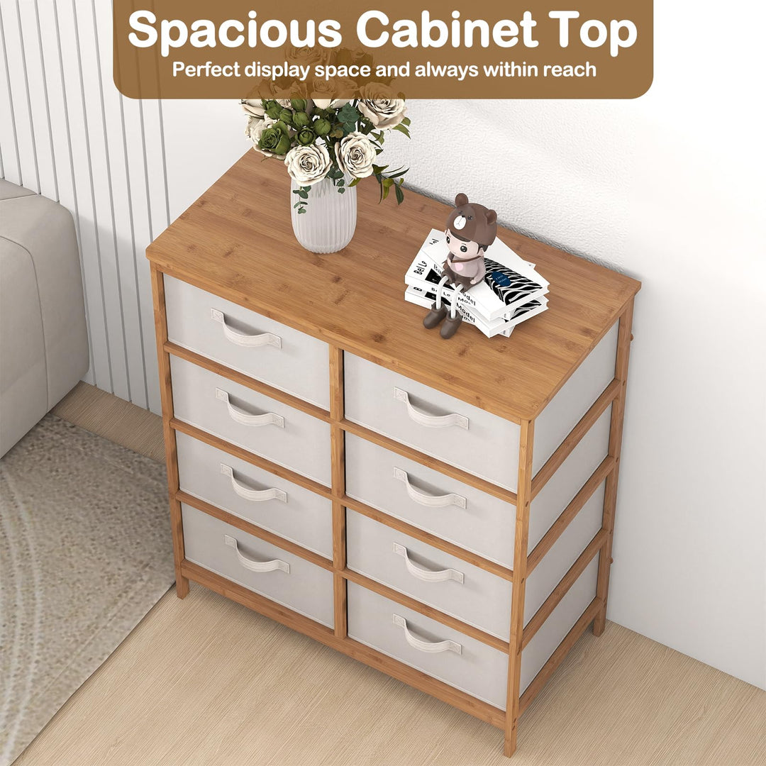 Giantex 8-Drawers Dresser Bamboo Fabric Storage Tower with Removable Fabric Bins