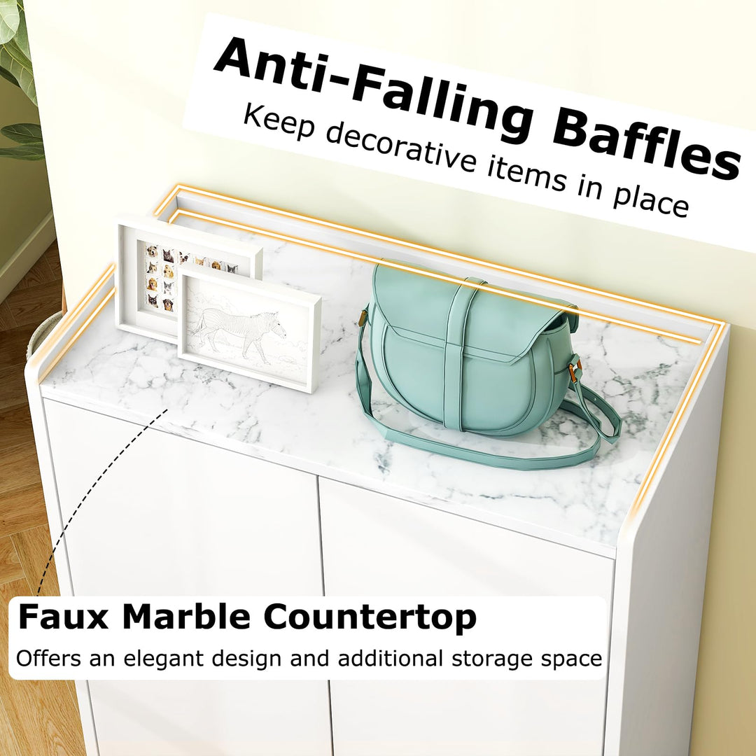 Giantex 5-Tier Shoe Cabinet with Doors, Faux Marble Shoe Rack Organizer with Anti-Tipping Kit &amp; Flat Tilting Storage Shelves