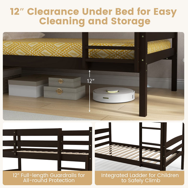 Giantex Bunk Bed, Solid Wood Detachable Bed Frame with High Guardrails &amp; Integrated Ladder