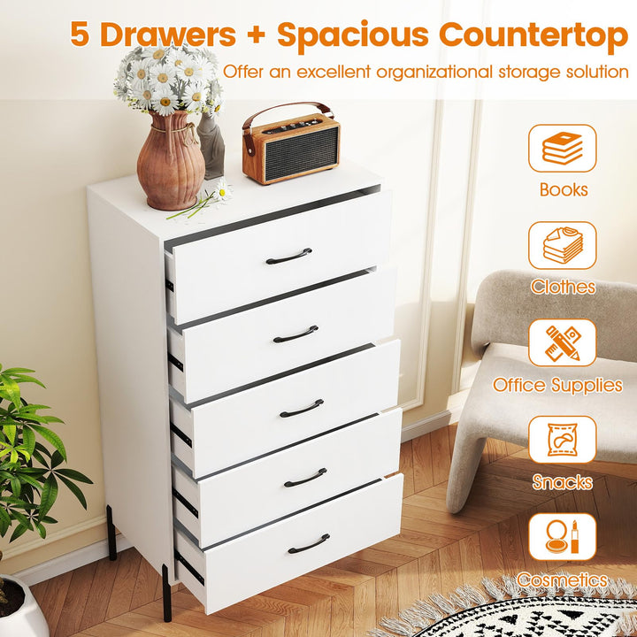 Giantex 5-Drawer Modern Tall Storage Organizer with Metal Legs &amp; Handles