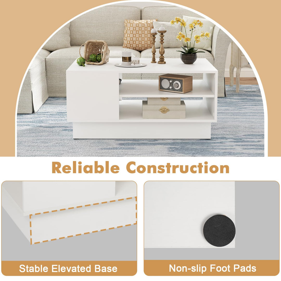 Giantex Coffee Table with Storage, Rectangle Accent Sofa Table with Shelf &amp; Elevated Base
