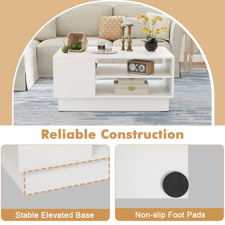 Giantex Coffee Table with Storage, Rectangle Accent Sofa Table with Shelf &amp; Elevated Base