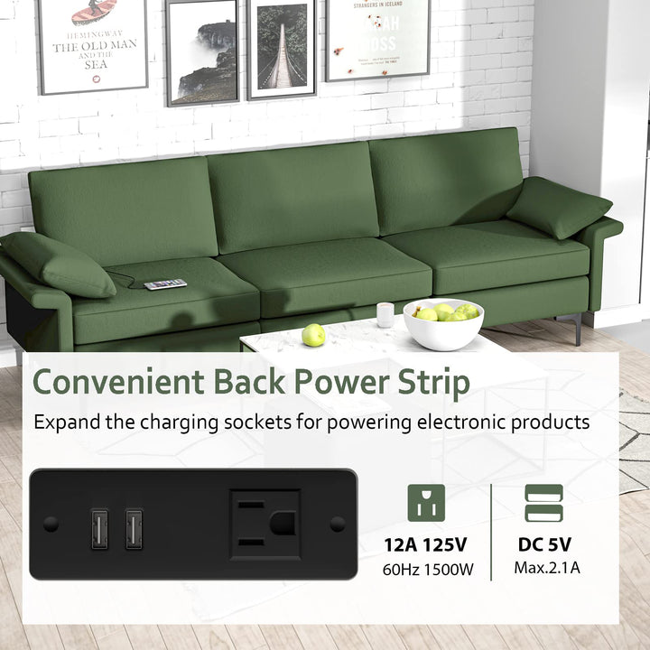 Giantex 3-Seat Sectional Sofa Couch, 100.5" L Convertible Sleeper with USB Port &amp; Outlet