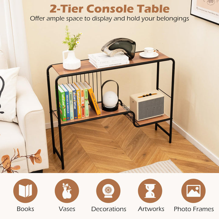 Giantex 2-Tier Console Table, 35.5" Narrow Entryway Table w/Irregular Storage Shelves &amp; Metal Frame