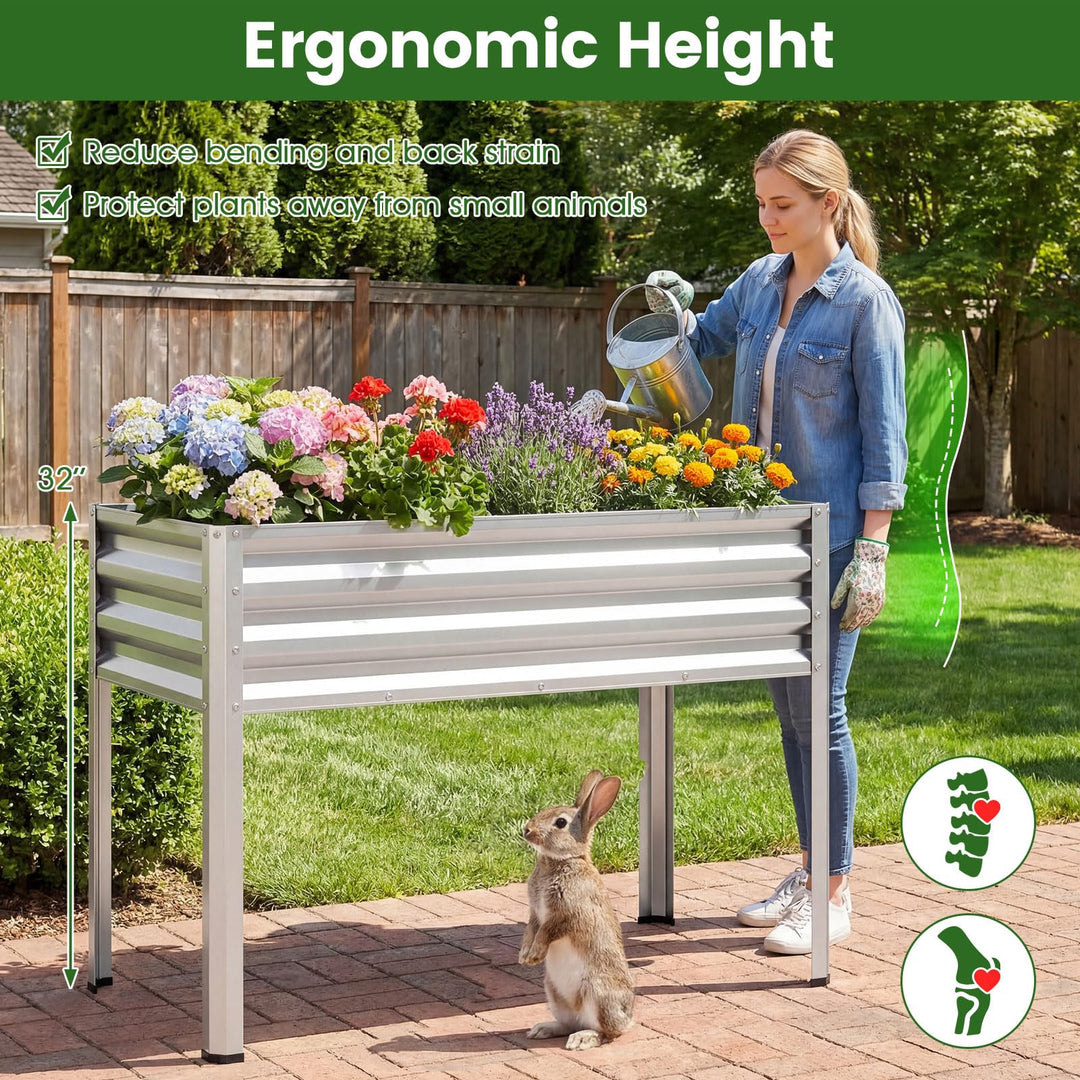 Giantex 44" x 22" x 32" Metal Large Elevated Planter Box for Vegetable Flower Fruit Herb (1/2)