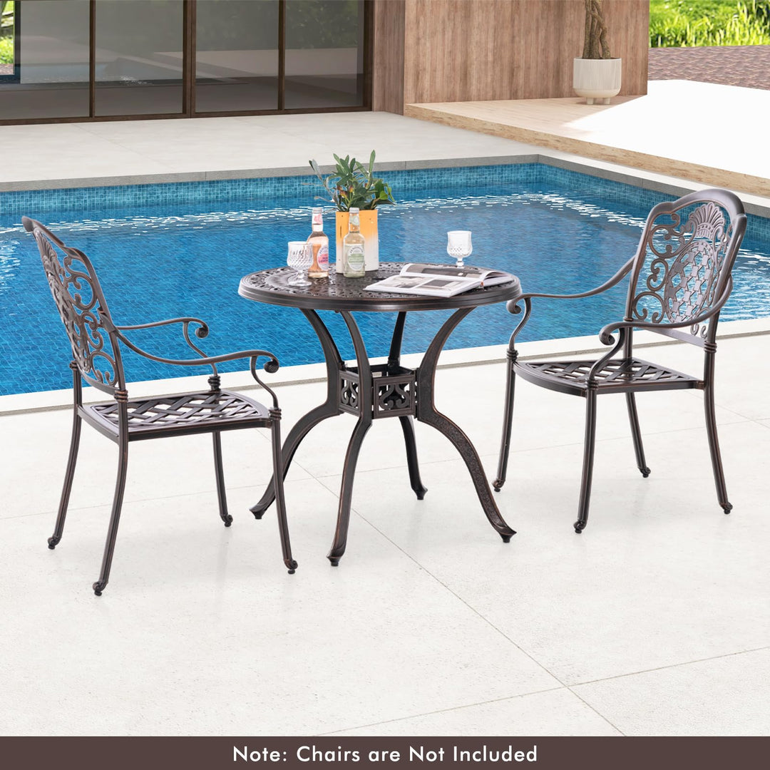 Giantex 31.5" Patio Bistro Table, Cast Aluminum Table Side Table with 2" Umbrella Hole &amp; Adjustable Footpads