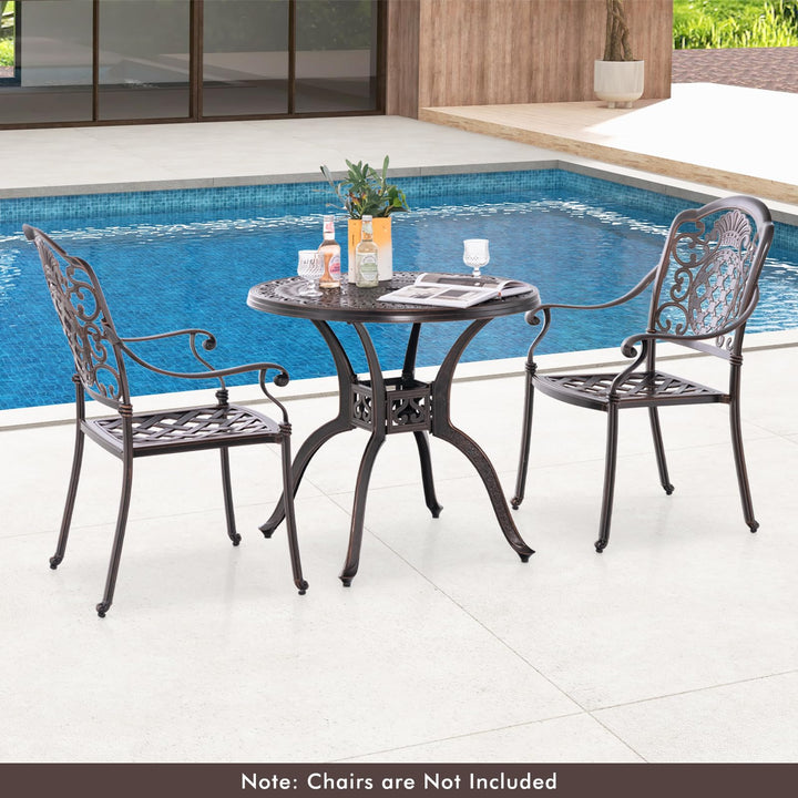Giantex 31.5" Patio Bistro Table, Cast Aluminum Table Side Table with 2" Umbrella Hole &amp; Adjustable Footpads