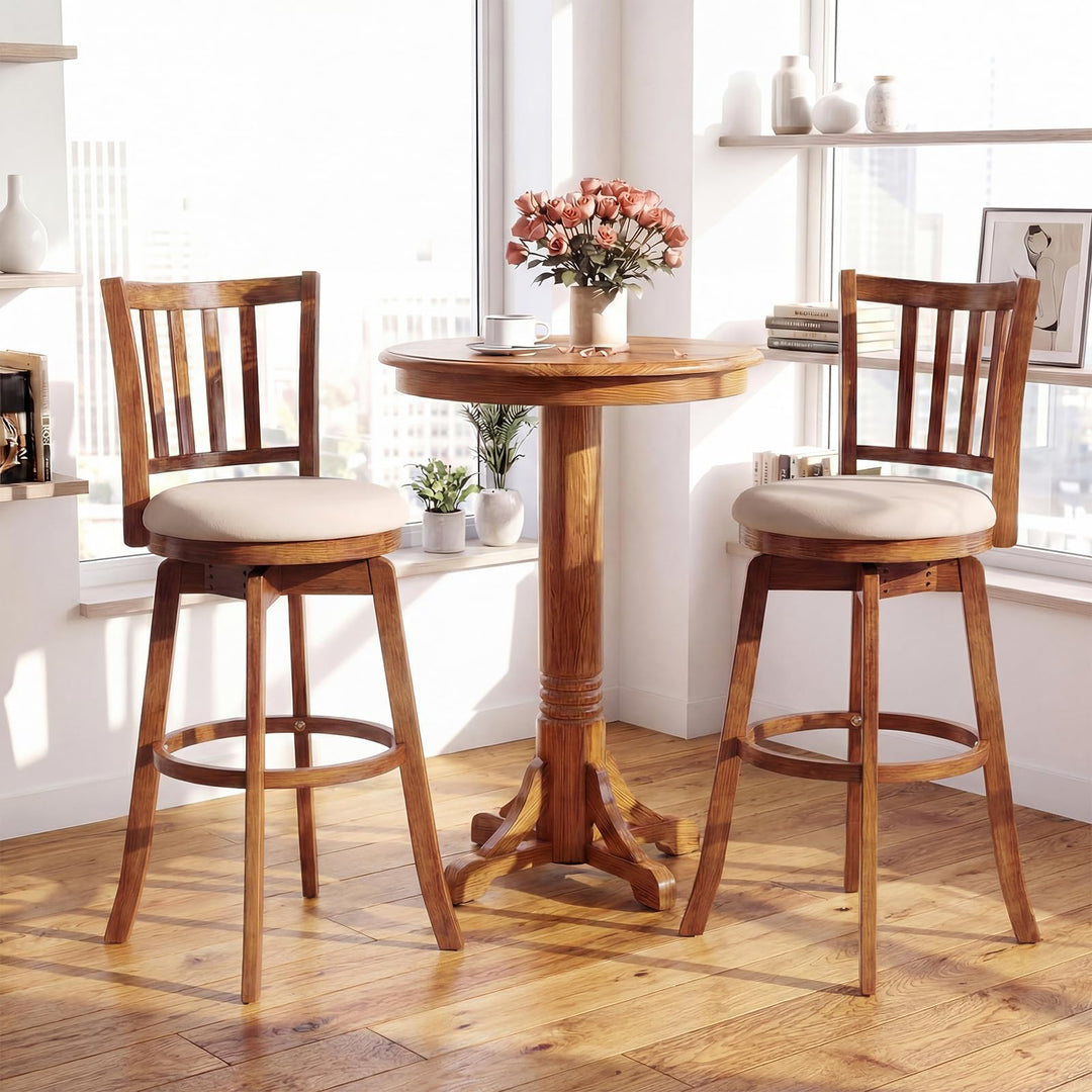 Giantex 30.5" Swivel Bar Stools Set of 2/4 with Rubber Wood Legs &amp; Footrest &amp; Upholstered Seat