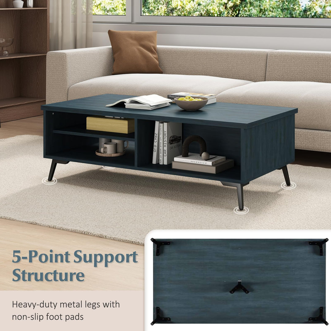 Giantex 2-Tier Mid Century Modern Coffee Table with Storage Shelves Compartments