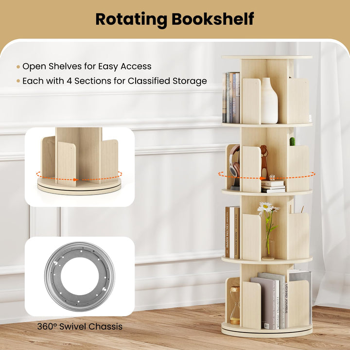 Giantex 4-Tier Rotating Bookshelf 360° Display Rack w/Dividers &amp; Anti-Falling Baffles