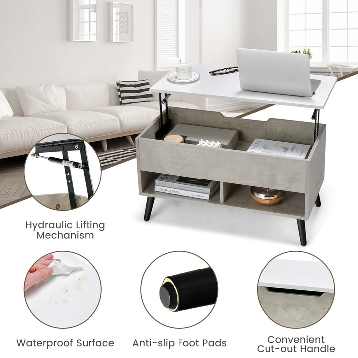 Giantex Lift Top Coffee Table, Modern Cocktail Table w/Hidden Compartment &amp; 2 Open Shelves