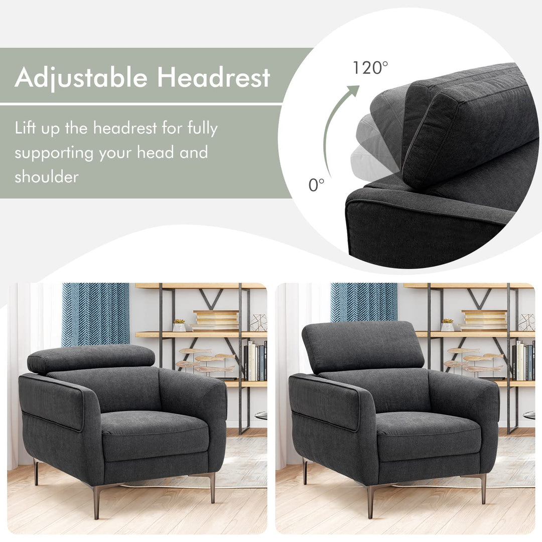 Giantex Accent Chair, Upholstered Single Sofa Chair with Adjustable Headrest