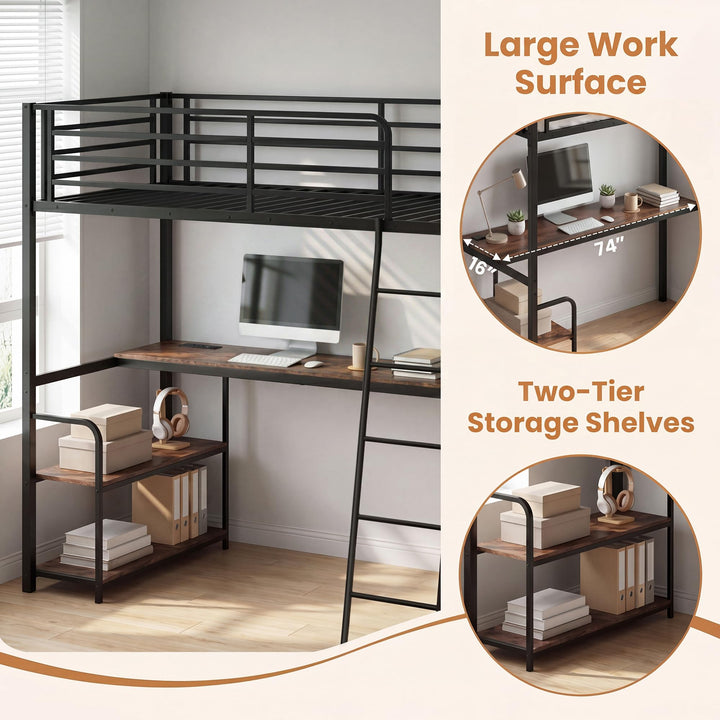 Giantex Twin Loft Bed with Desk &amp; Charging Station