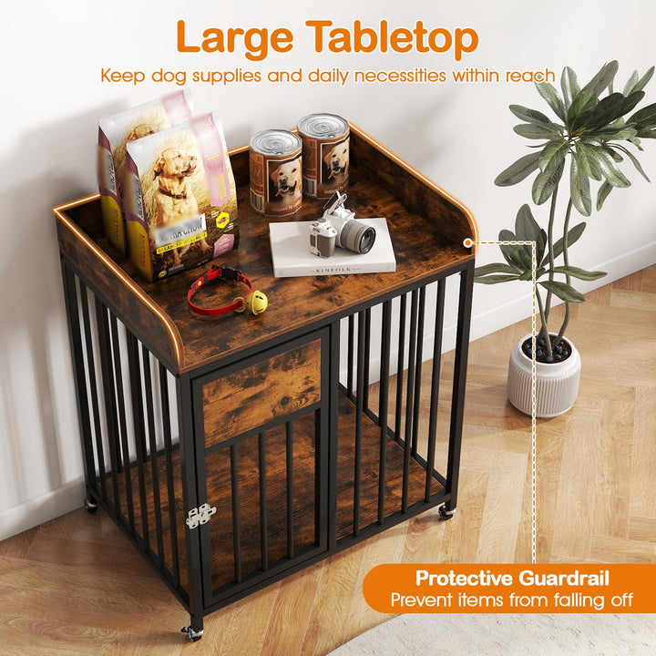 Giantex Dog Crate Furniture with Lockable Door &amp; Wheels