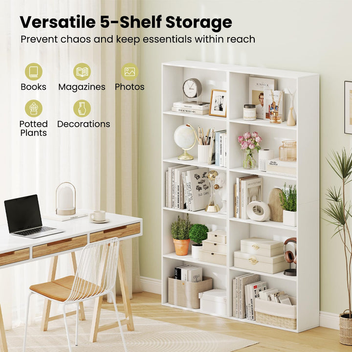 Giantex 5-Tier Bookshelf Freestanding Bookcase with 5 Open Shelf