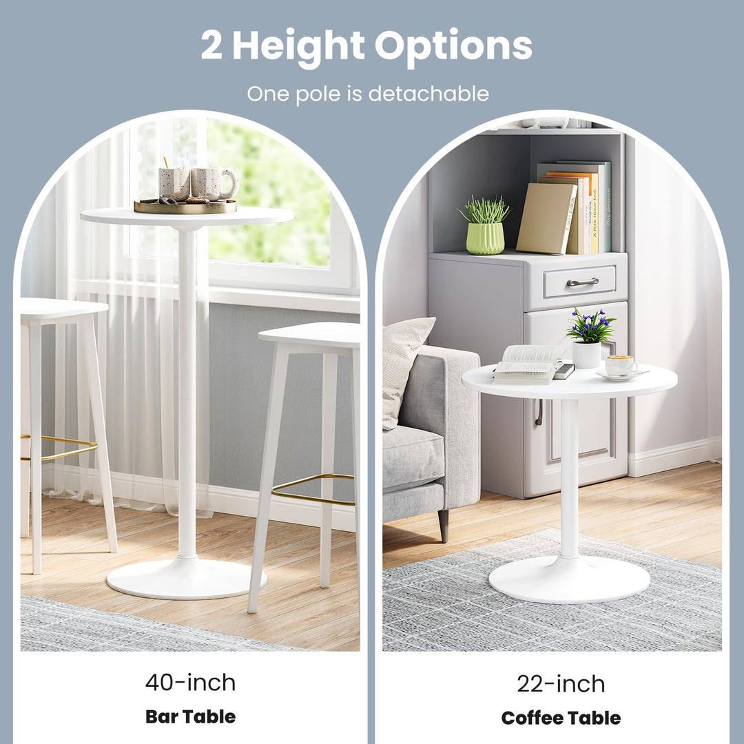 Giantex Two-in-one Bar Table with Detachable Pole, Metal Base, 24" Round Top, 40"/22" Two Convertible Height