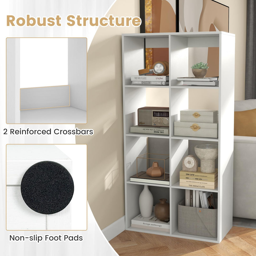 Giantex 8-Cube Bookcase, White Cubby Bookshelf w/Back Guardrail &amp; Anti-Tipping Kits